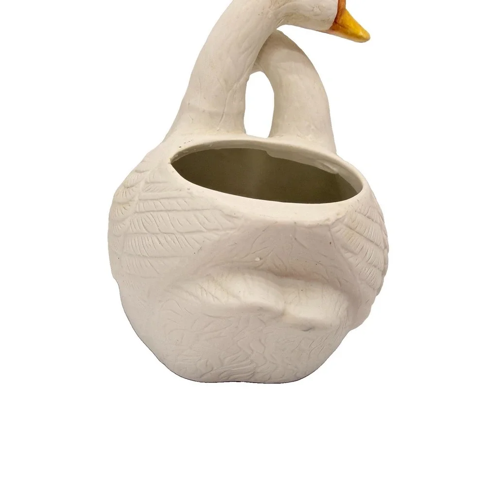 Vintage Double Goose Porcelain Planter Vase White Ducks Farmhouse Cottage Decor